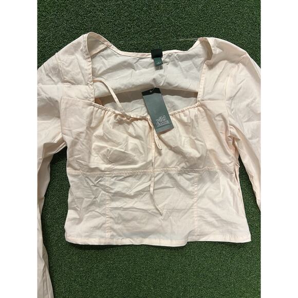 Wild Fable Blouse Womens Medium Light Pink Long Sleeve Square Neck Crop Top New - Picture 4 of 8